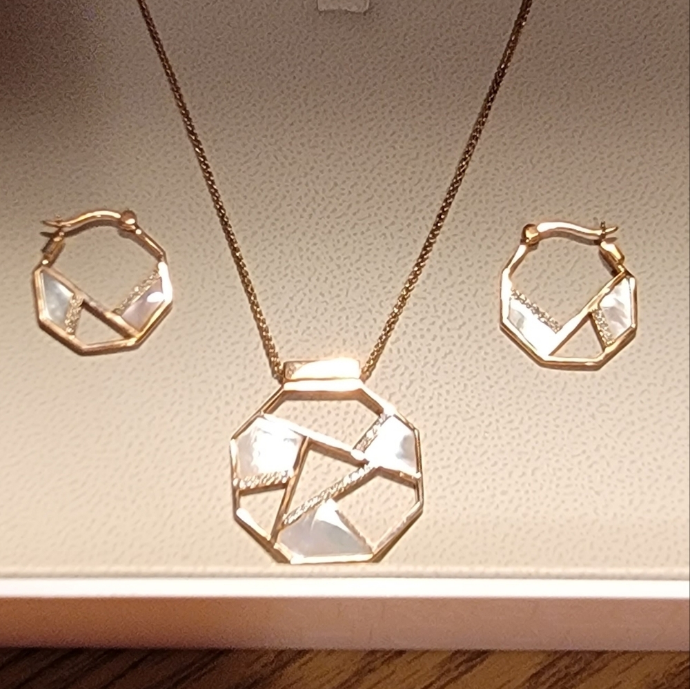 Elle Rose Gold, Mother of Pearl, & Diamond Necklace and Earring Set
